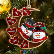 Family,Gift For Grandparents,Gift For Grandma,Gift For Grandpa - Papa Nana Snowman Family Christmas Grandparents - Personalized 2-Layered Wooden Ornament