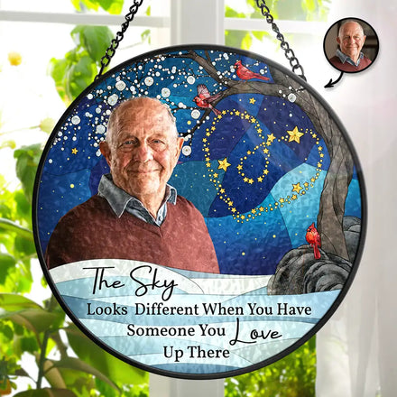 Custom Photo The Sky Looks Different Memorial Family - Personalized Stained Glass Window Hanging Suncatcher