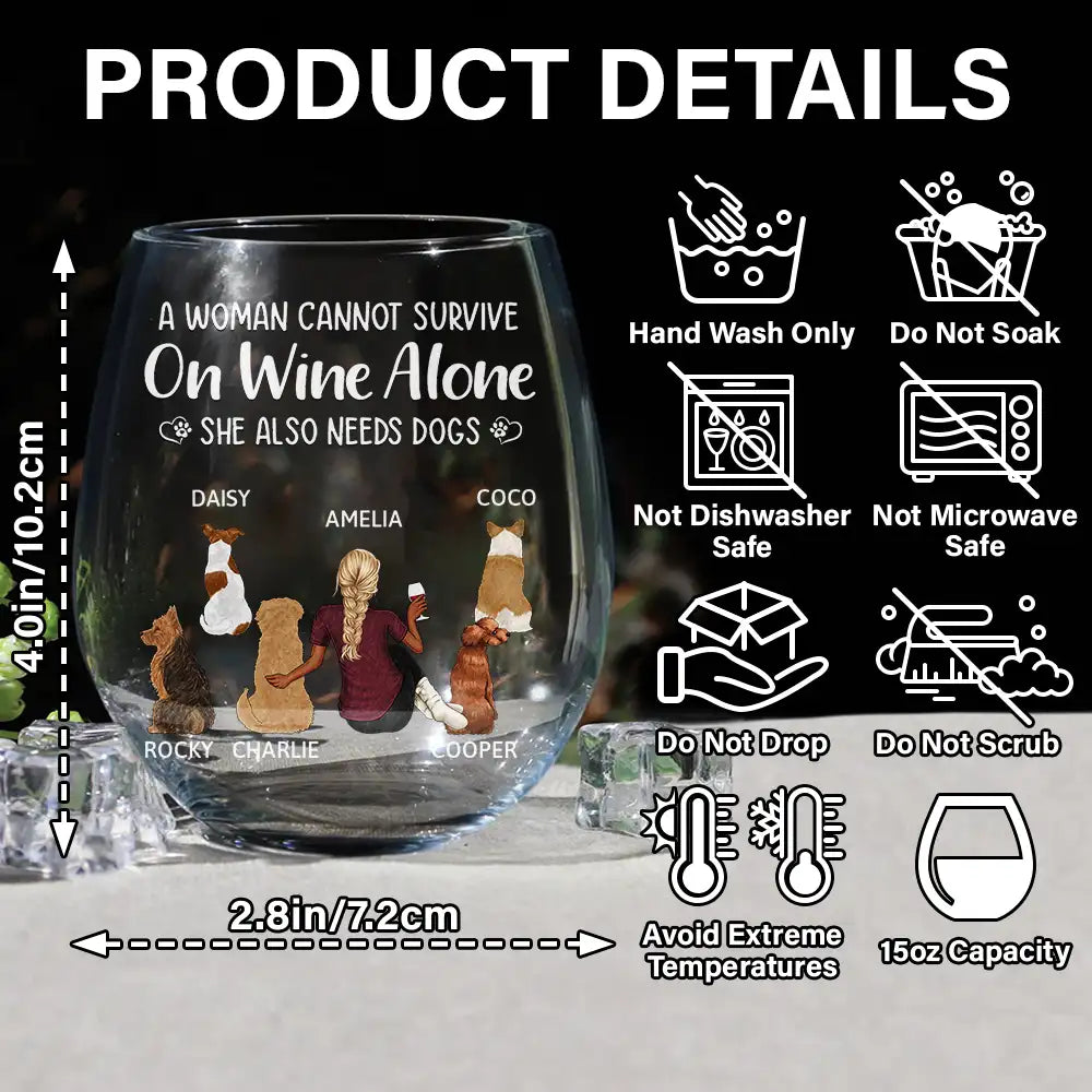 A Woman, Wine & Her Dog - Personalized Stemless Wine Glass