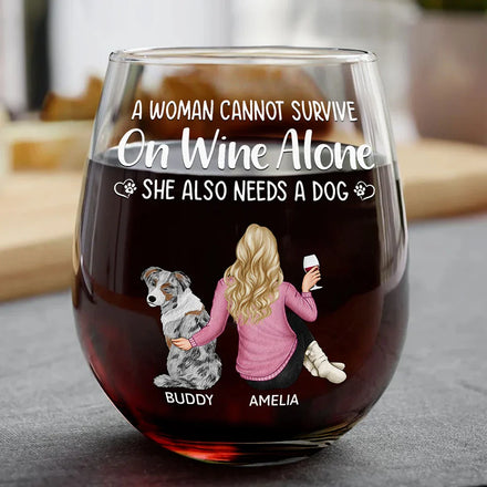 A Woman, Wine & Her Dog - Personalized Stemless Wine Glass
