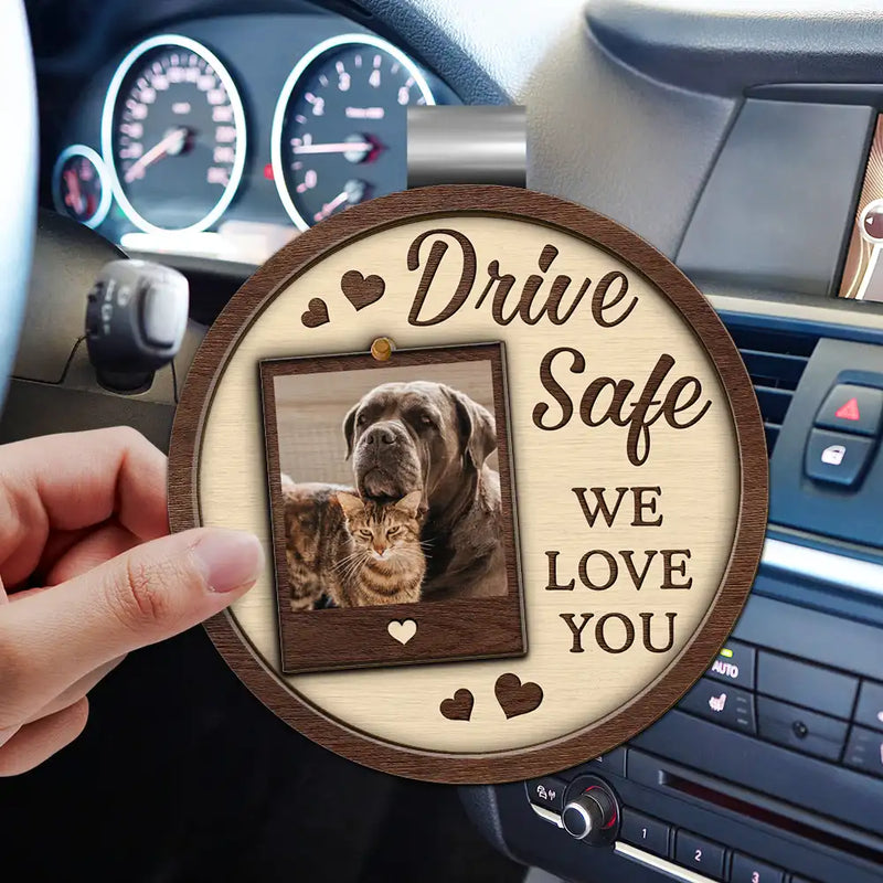 Gift For Father, Gift For Husband, Family - Custom Photo Drive Safe We Love You Dad Mom Family - Personalized Custom Shaped Car Visor Clip
