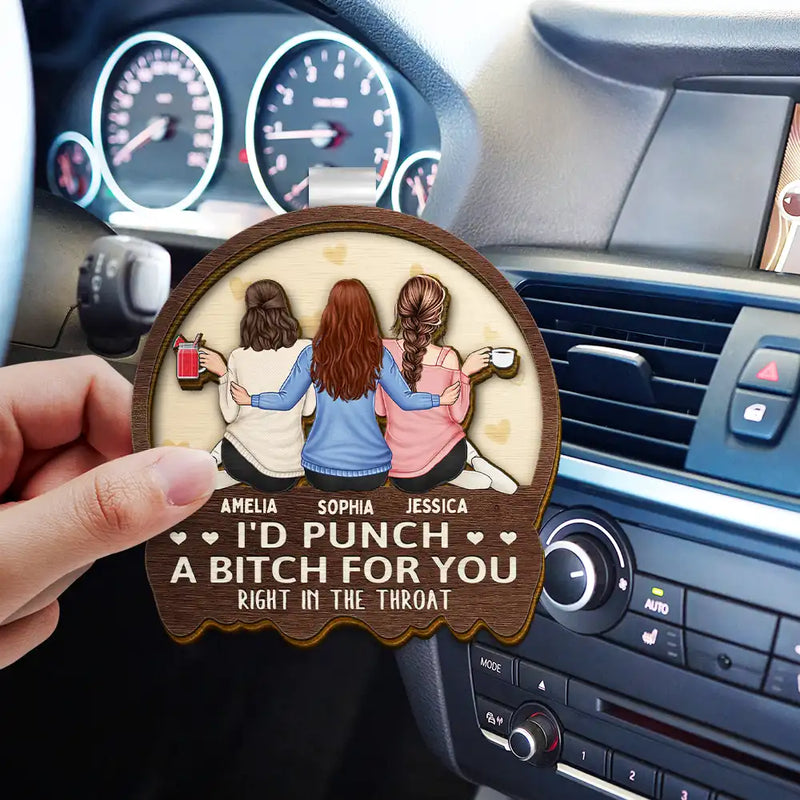Gift For Bestie,Gift For Sisters,Gifts For Colleagues,Funny - Besties Sisters Right In The Throat - Personalized Custom Shaped Car Visor Clip
