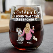 Happy,Dog Lovers,Dog Dad,Pet Lovers,Dog Mom - A Bond That Can't Be Broken Dog Mom Dog Dad Pet Lovers - Personalized Stemless Wine Glass