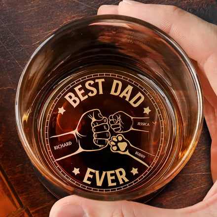 Best Dad Ever Pet And Children Hand Punch - Personalized Engraved Whiskey Glass
