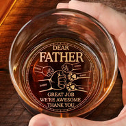 Gift For Father,Dad - Children,Gift For Husband,Funny - Dear Dad Great Job We're Awesome Thank You Pet And Children Hand Punch - Personalized Engraved Whiskey Glass