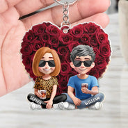 Gift For Couples,Gift For Husband,Gift For Wife,Gift For Boyfriend,Love - Couple Rose Heart - Personalized Acrylic Keychain