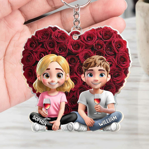 Gift For Couples,Gift For Husband,Gift For Wife,Gift For Boyfriend,Love - Couple Rose Heart - Personalized Acrylic Keychain