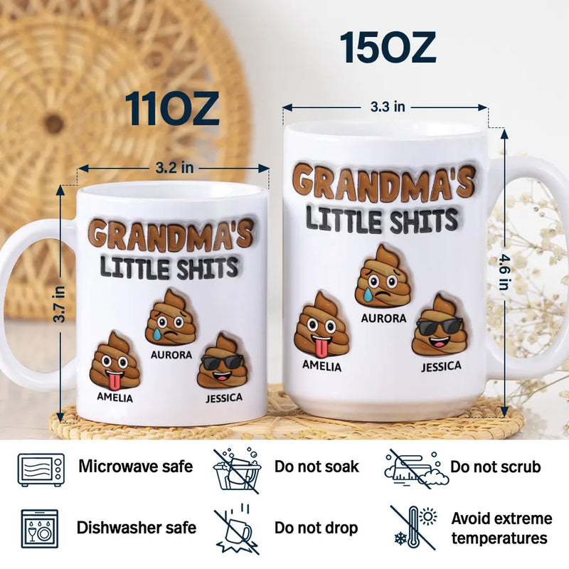 Gift For Mother,Gift For Grandpa,Gift For Grandma,Gift For Father - Mommy's Little Shits - 3D Inflated Effect Printed Mug, Personalized White Edge-to-Edge Mug
