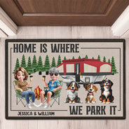 You And Me And The Dogs Camping Cartoon - Personalized Doormat