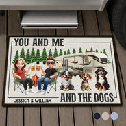 You And Me And The Dogs Camping Cartoon - Personalized Doormat