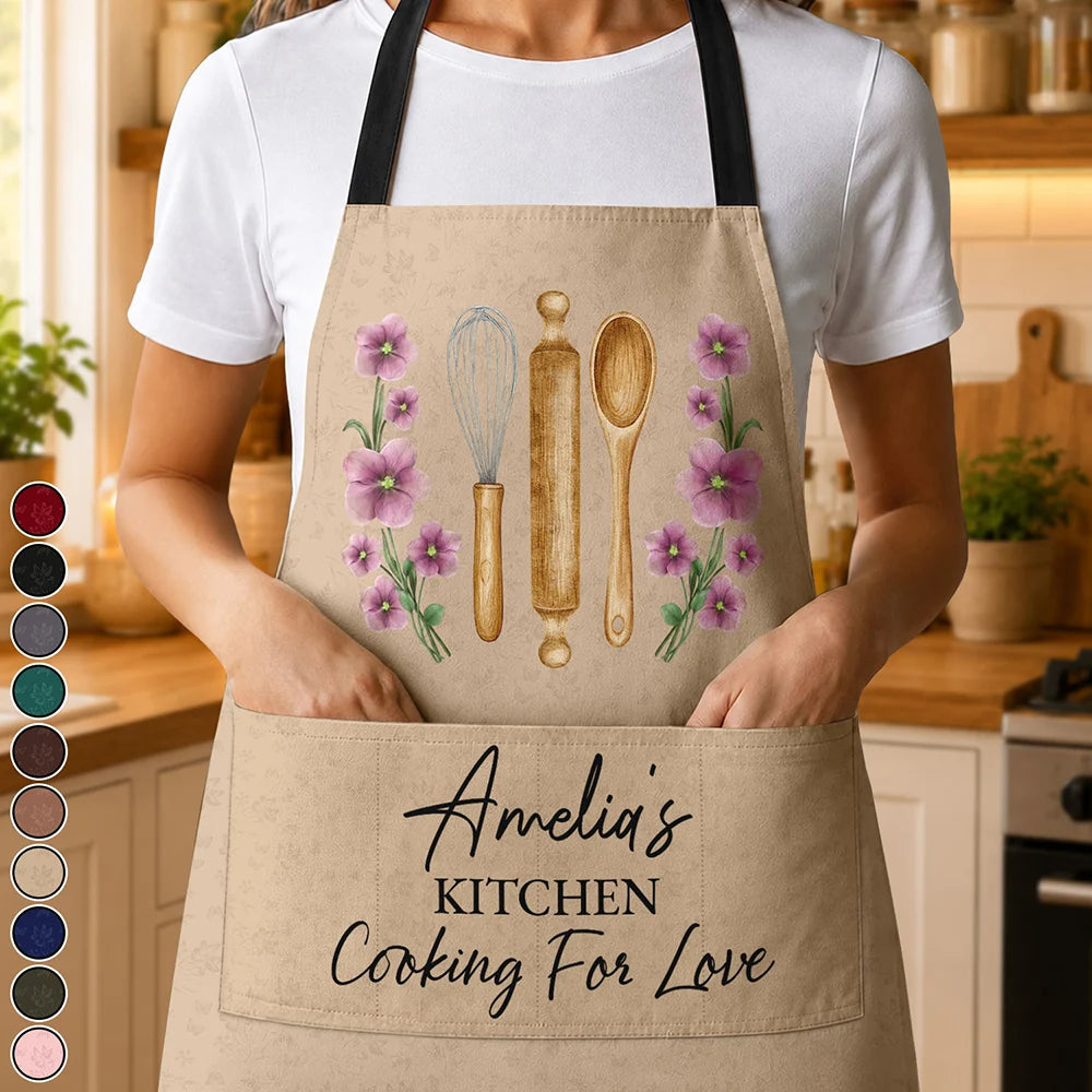 Confident, Gift For Yourself, Cooking, Gift For Women, Icon - Mom Grandma Kitchen Cooking For Love Birth Flower - Personalized Apron