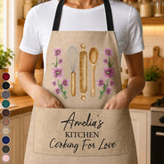 Confident, Gift For Yourself, Cooking, Gift For Women, Icon - Mom Grandma Kitchen Cooking For Love Birth Flower - Personalized Apron