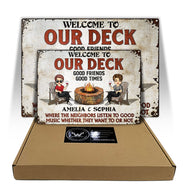 Welcome To Our Patio Grilling Listen To The Good Music - Backyard Sign - Personalized Custom Classic Metal Signs