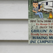 Camping Rules Drive Slow Drunk Campers Matter Chibi Couple - Camping Gift - Personalized Custom Flag