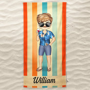 Chibi Traveling Beach Poolside Swimming Picnic Vacation Stars And Stripes - Birthday, Funny Gift For Her, Him, Besties, Family - Personalized Custom Beach Towel