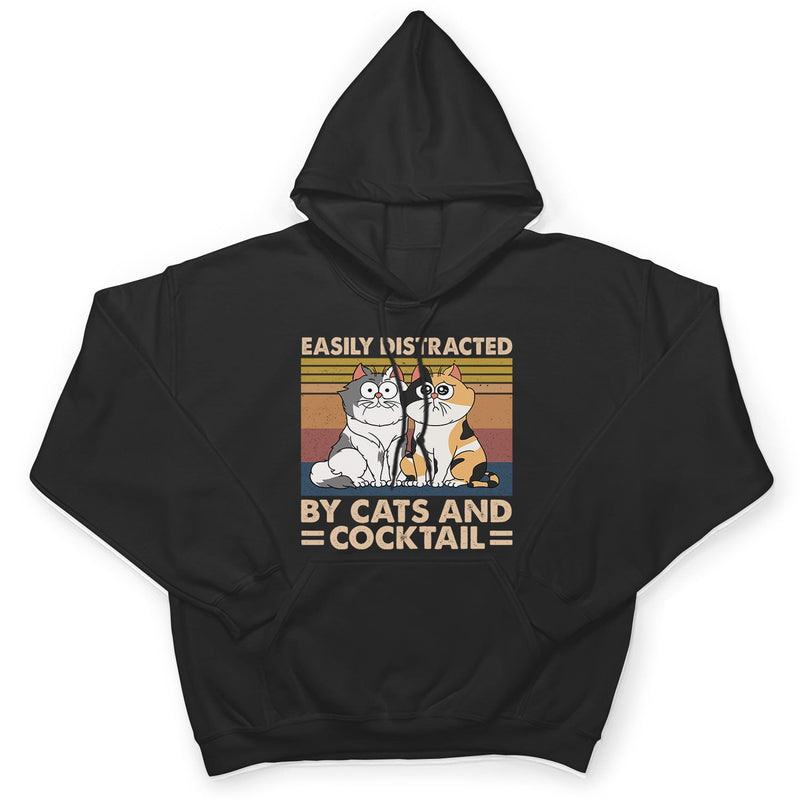 Easily Distracted By Cats & Alcohol Funny Cartoon Cat - Gift For Cat Lovers - Personalized T Shirt