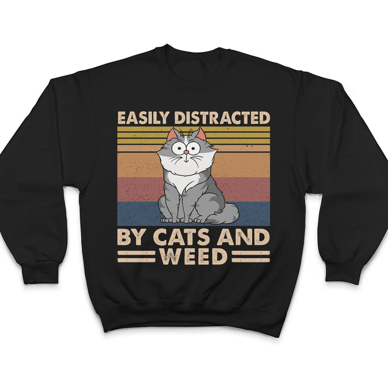 Easily Distracted By Cats & Alcohol Funny Cartoon Cat - Gift For Cat Lovers - Personalized T Shirt