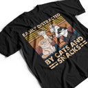 Easily Distracted By Cats & Alcohol Funny Cartoon Cat - Gift For Cat Lovers - Personalized T Shirt