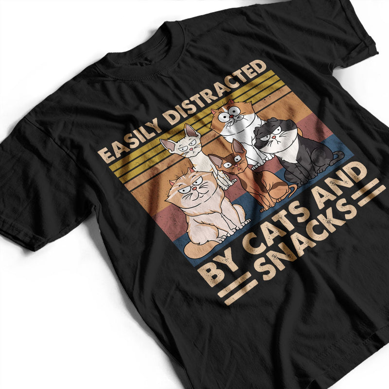 Easily Distracted By Cats & Alcohol Funny Cartoon Cat - Gift For Cat Lovers - Personalized T Shirt