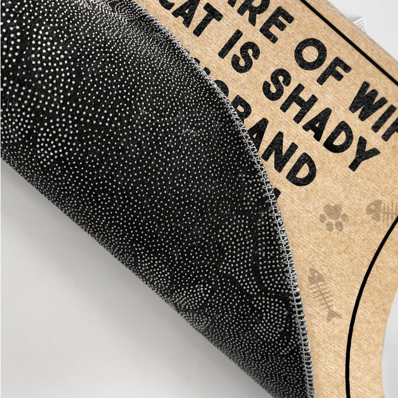 Beware Of Wife Cats Are Shady Husband Is Cool Funny Cartoon Cat - Gift For Cat Lovers, Couples - Personalized Doormat