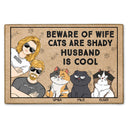 Beware Of Wife Cats Are Shady Husband Is Cool Funny Cartoon Cat - Gift For Cat Lovers, Couples - Personalized Doormat