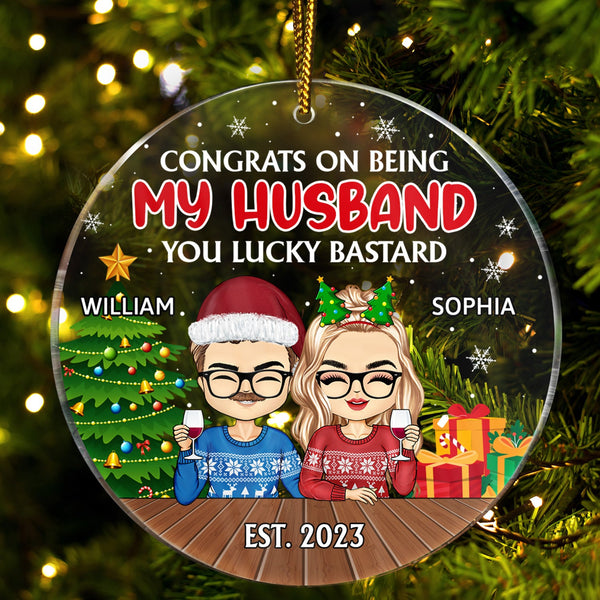 Congrats On Being My Husband Chibi - Christmas Gift For Couples, Family - Personalized Circle Acrylic Ornament