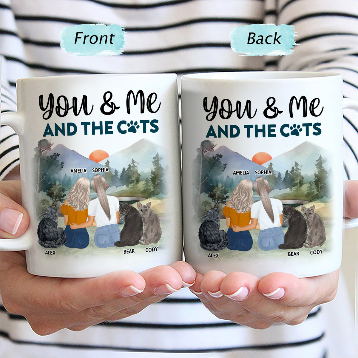 You & Me And The Cats - Gift For Couples, Cat Lovers, Cat Mom, Cat Dad - Personalized Mug