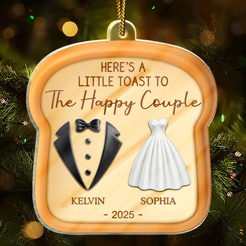 Wedding Anniversary,Gift For Couples,Married ,Happy - A Little Toast To The Happy Couple Newly Wedding 3D Effect - Personalized Custom Shaped Acrylic Ornament