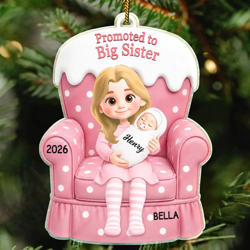 Adorable,New Mom,Christmas,Gift For Mother,Vector - Promoted Big Sister Big Brother Family Gift For Siblings, Baby Shower - Personalized Custom Shaped Acrylic Ornament
