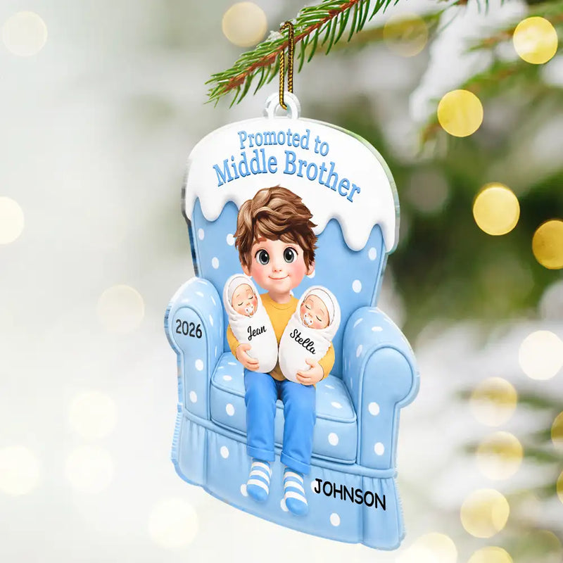 Adorable,New Mom,Christmas,Gift For Mother,Vector - Promoted Big Sister Big Brother Family Gift For Siblings, Baby Shower - Personalized Custom Shaped Acrylic Ornament