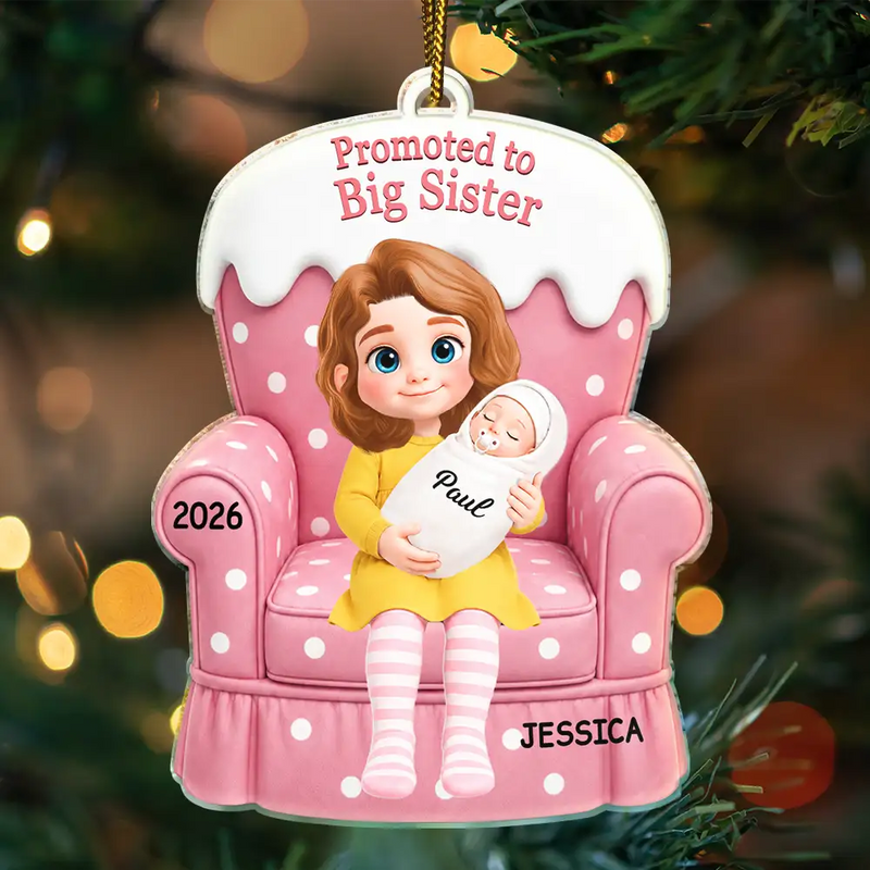 Adorable,New Mom,Christmas,Gift For Mother,Vector - Promoted Big Sister Big Brother Family Gift For Siblings, Baby Shower - Personalized Custom Shaped Acrylic Ornament