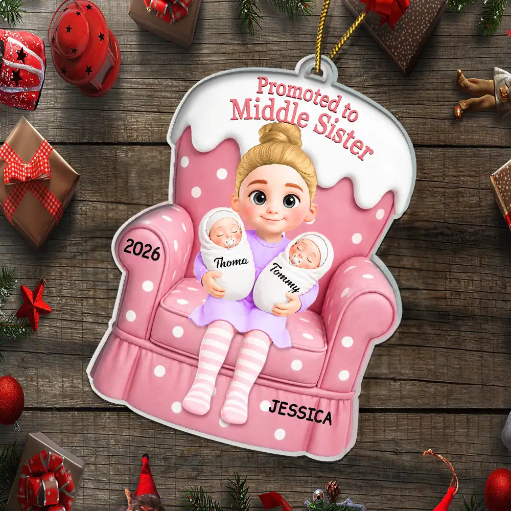 Adorable,New Mom,Christmas,Gift For Mother,Vector - Promoted Big Sister Big Brother Family Gift For Siblings, Baby Shower - Personalized Custom Shaped Acrylic Ornament