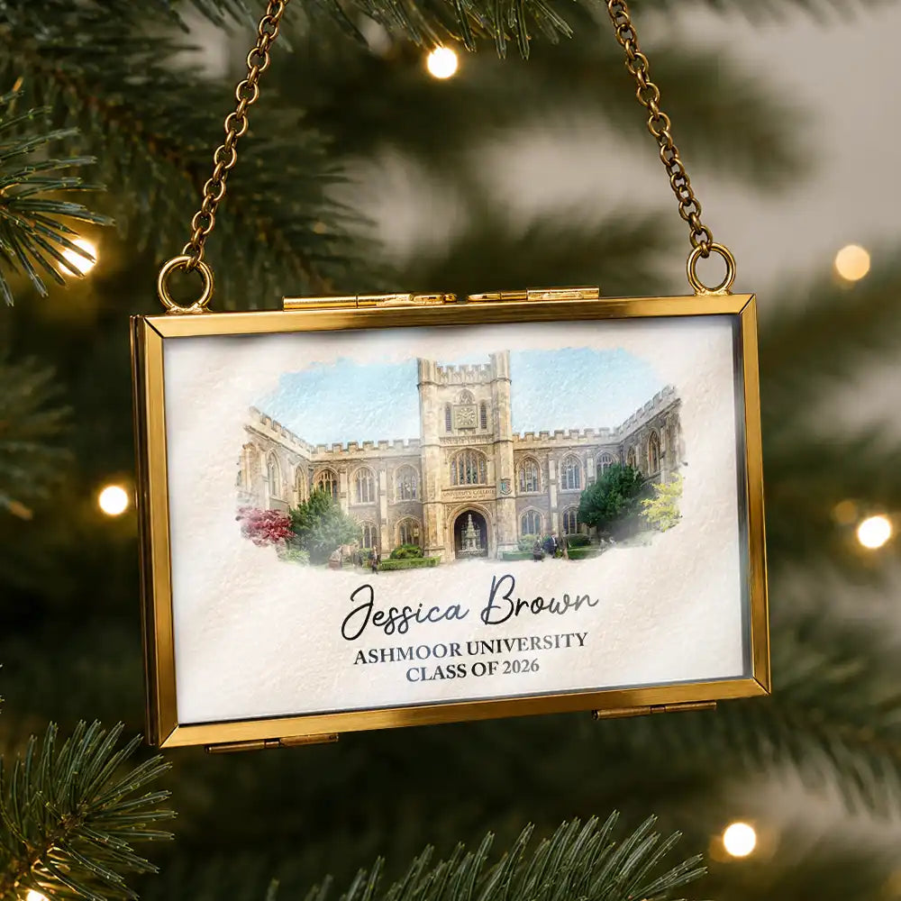 Art Design,Christmas,Custom Photo,Graduation,Happy,Photo - Watercolor - With BG,Top Market - Keepsake Graduation Gift - Personalized Custom Photo Watercolor University Metal Frame Ornament