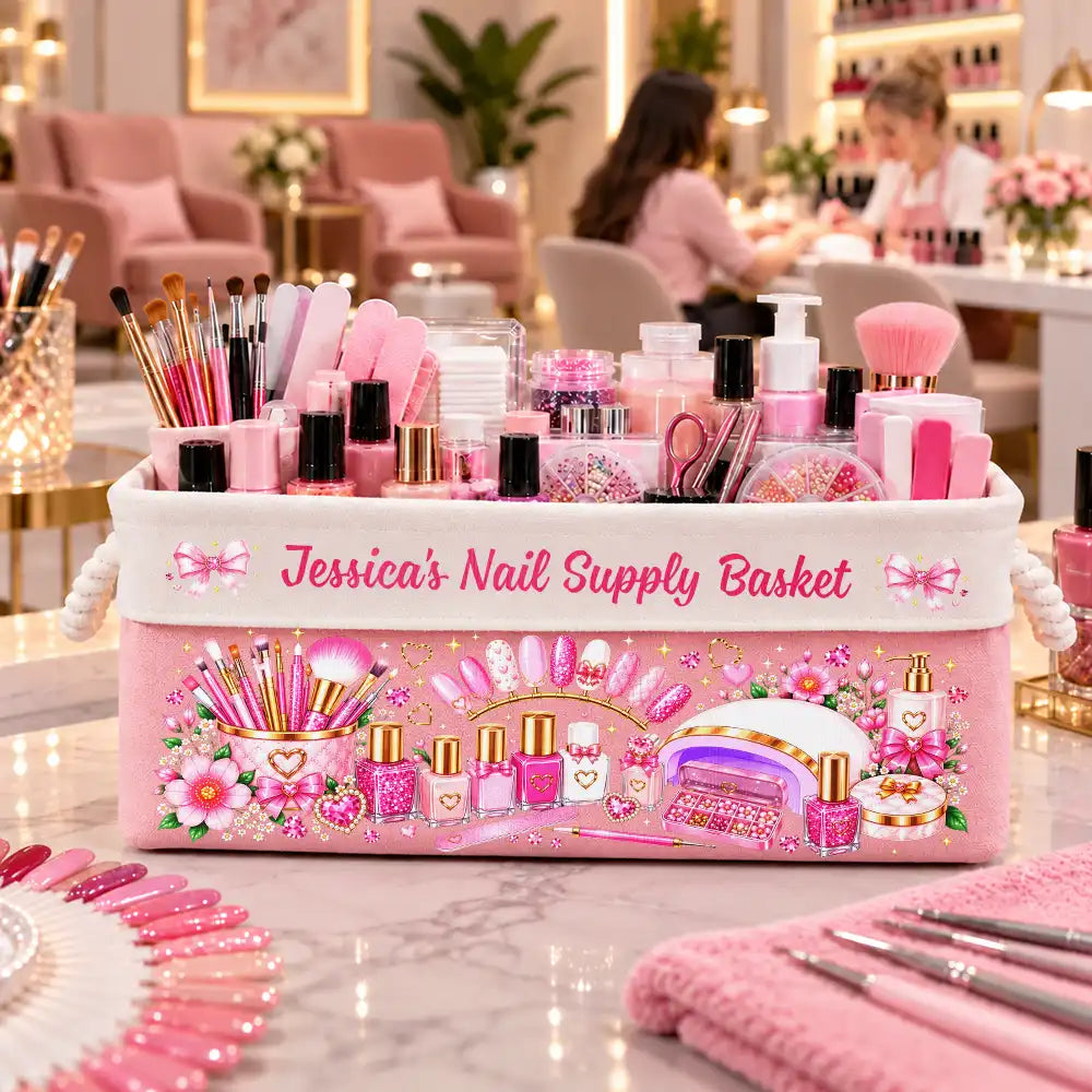 Custom Text,Happy,Top Market - Gift For Nail Tech - Personalized Nail Artist Nail Polish Organizer Storage Basket