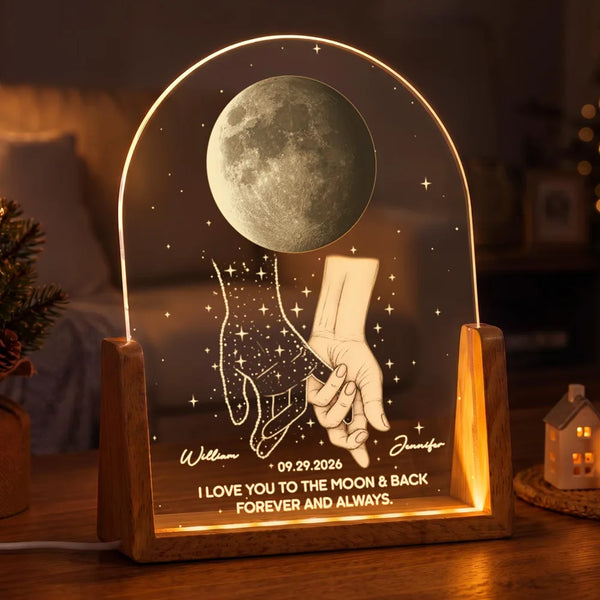 Christmas, Gift For Yourself, Gifts For Her, Gifts For Him, Memorial, Memorial Loved One, Moon Phase, Sentimental - Sympathy Gift For Loss Of Loved One - Personalized Moon Phase Holding Hands Night Light