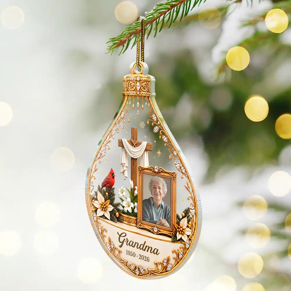 Christian,Christianity,Christmas,Custom Photo,Family,Memorial,Memorial Loved One,Sympathetic,Upload Full Photo - Christian Memorial Christmas Gift - Personalized Custom Photo In Loving Memory Acrylic Ornament