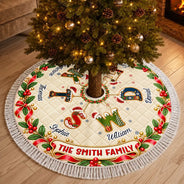 Christmas, Family, Icon, Sentimental - Gift For Family Mom Grandma - Personalized Family Name And Names Santa Hat Initials Christmas Tree Skirt