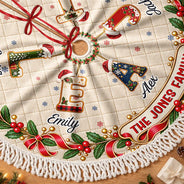 Christmas, Family, Icon, Sentimental - Gift For Family Mom Grandma - Personalized Family Name And Names Santa Hat Initials Christmas Tree Skirt