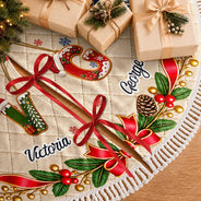 Christmas, Family, Icon, Sentimental - Gift For Family Mom Grandma - Personalized Family Name And Names Santa Hat Initials Christmas Tree Skirt