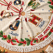 Christmas, Family, Icon, Sentimental - Gift For Family Mom Grandma - Personalized Family Name And Names Santa Hat Initials Christmas Tree Skirt