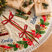 Christmas, Family, Icon, Sentimental - Gift For Family Mom Grandma - Personalized Family Name And Names Santa Hat Initials Christmas Tree Skirt