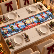 Christmas,Family,Happy,Icon - Christmas Decor Gift For Mom Grandma - Personalized Family Name Santa Hat Letter Garland Table Runner