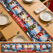 Christmas,Family,Happy,Icon - Christmas Decor Gift For Mom Grandma - Personalized Family Name Santa Hat Letter Garland Table Runner
