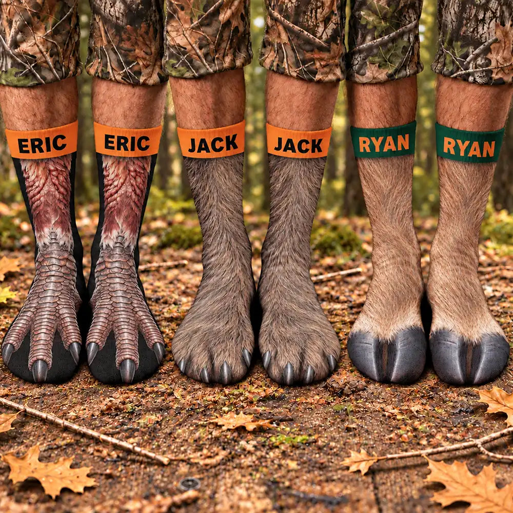 Gift For Men,Gift For Yourself,Gifts For Him,Humorous,Hunting,Icon - Funny Gag Gift For Hunters - Personalized Animal Paw Illusion Socks