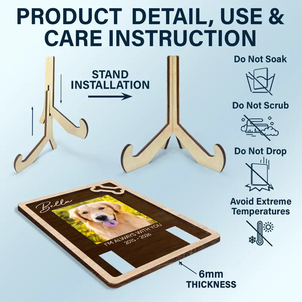 Custom Photo,Memorial,Pet Lovers,Pet Memorial,Sympathetic,Upload Full Photo - Pet Memorial Gift - Personalized Custom Photo In Loving Memory 2-Layered Wooden Plaque With Stand