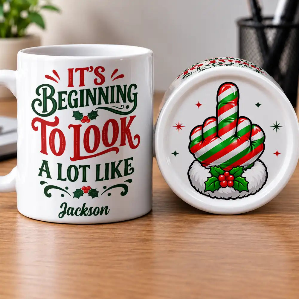 Afro Besties,Christmas,Gift For Bestie,Icon,Sarcastic - Christmas Gag Gift For Bestie, Best Friend, Coworker - Personalized Festive Middle Finger Bottom Print Mug