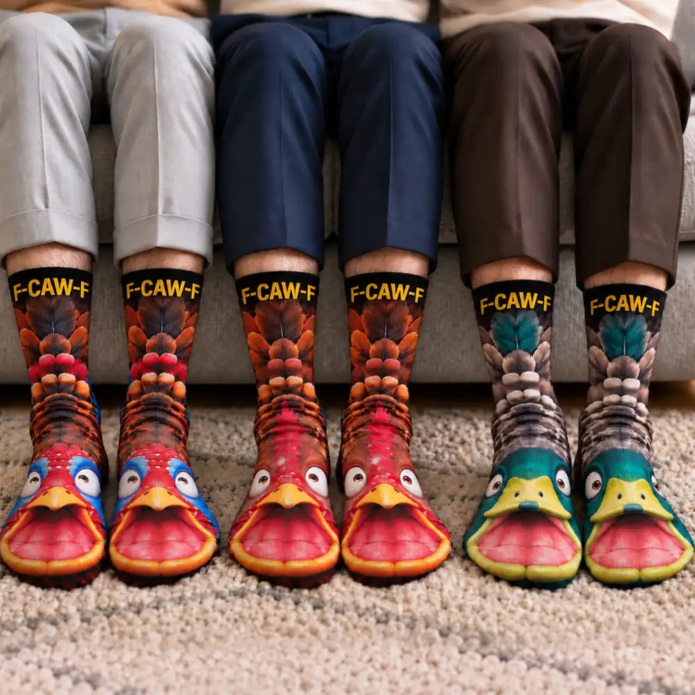 Gift For Yourself, Gifts For Her, Gifts For Him, Humorous, Icon - Funny Gag Gift For Yourself Friends Coworkers - Personalized Chicken Duck Bird F-Caw-F Socks