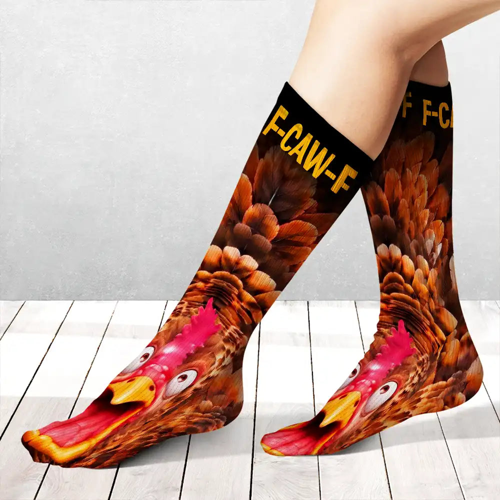 Gift For Yourself, Gifts For Her, Gifts For Him, Humorous, Icon - Funny Gag Gift For Yourself Friends Coworkers - Personalized Chicken Duck Bird F-Caw-F Socks