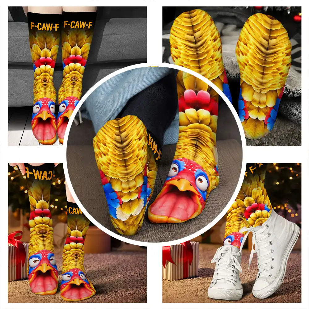 Gift For Yourself, Gifts For Her, Gifts For Him, Humorous, Icon - Funny Gag Gift For Yourself Friends Coworkers - Personalized Chicken Duck Bird F-Caw-F Socks