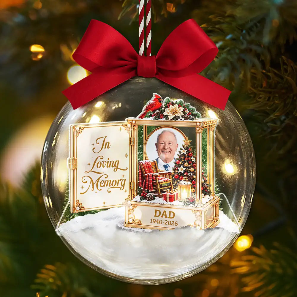 Christmas,Custom Photo,Family,Memorial,Memorial Loved One,Sympathetic,Upload Full Photo - Sympathy Gift For Loss Of Loved One - Personalized Custom Photo Forever In Our Hearts 3D Acrylic Ball Ornament